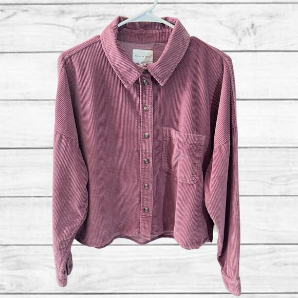 American Eagle Outfitters Tops - 9. American Eagle Outfitters corduroy Long-sleeve Semi Crop Shacket Medium